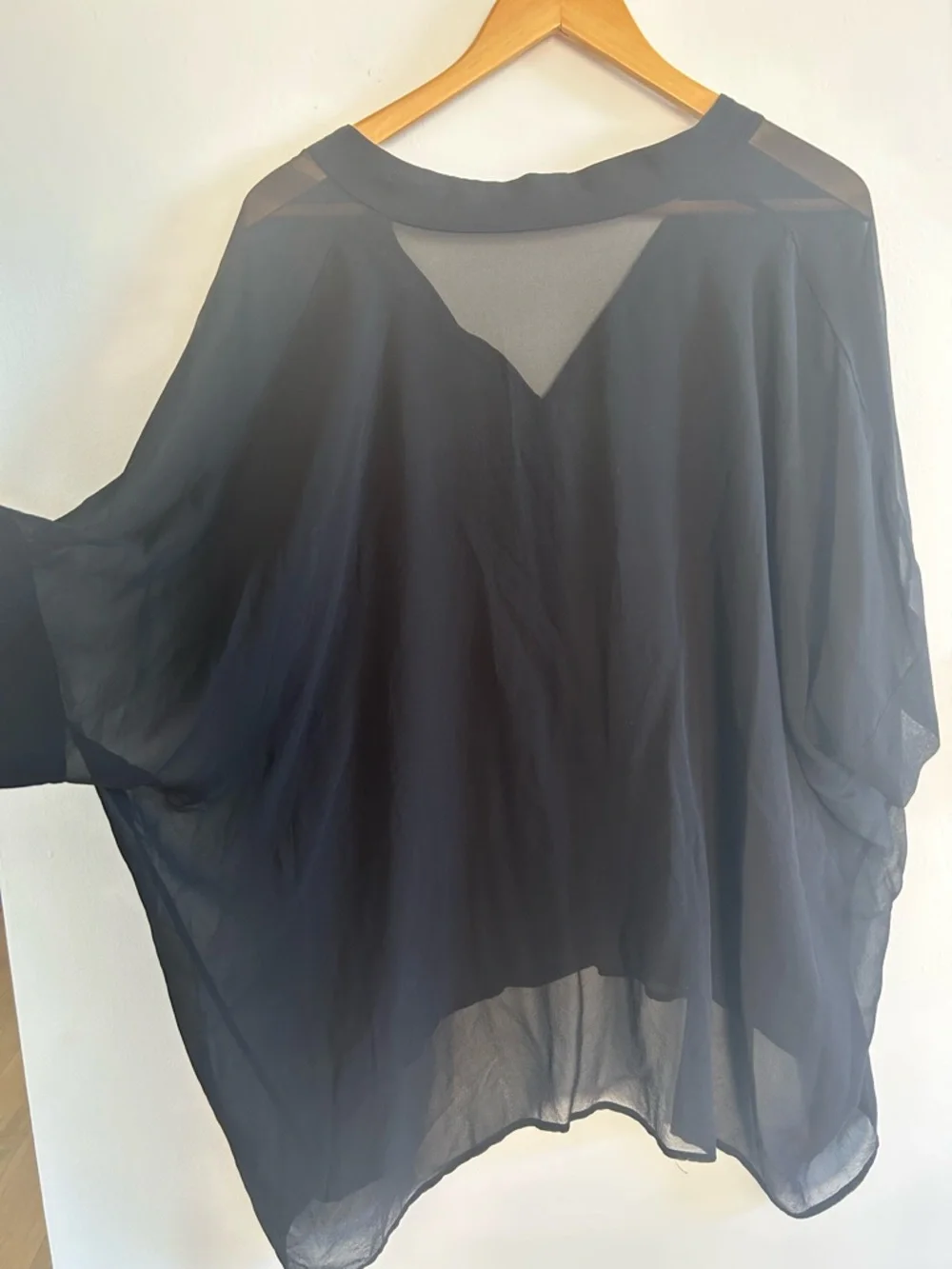 Eileen Fisher Black Sheer V-Neck Tunic Blouse - Picture 3 of 4